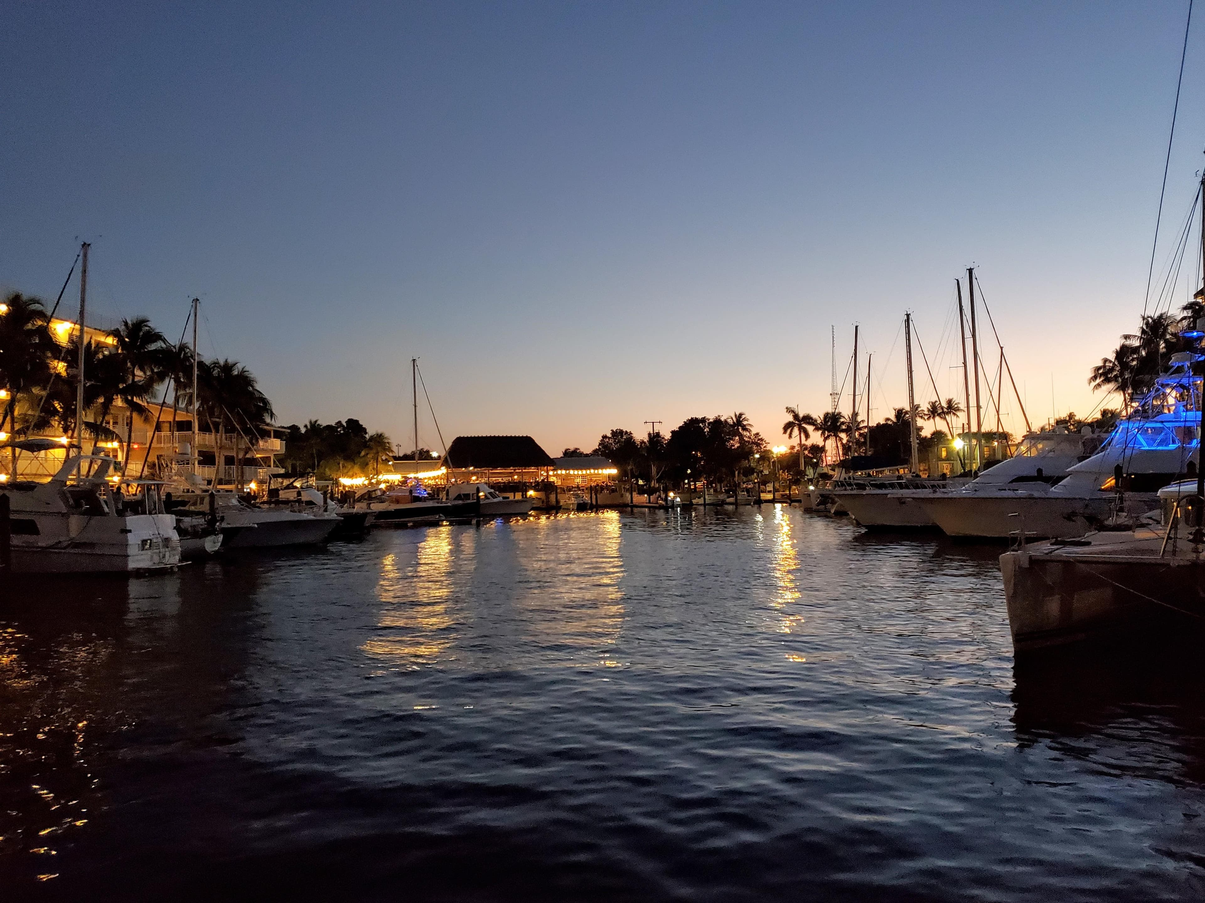 Key Largo marina at dusk — Upper Florida Keys, Monroe County